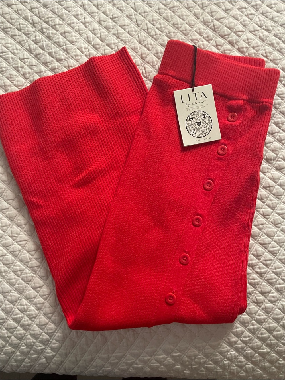 Red Ribbed Midi Skirt - Women